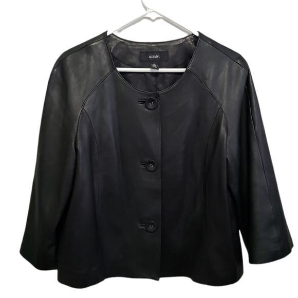 Alfani Genuine Leather Jacket, Color Black, Size L - Picture 5 of 17